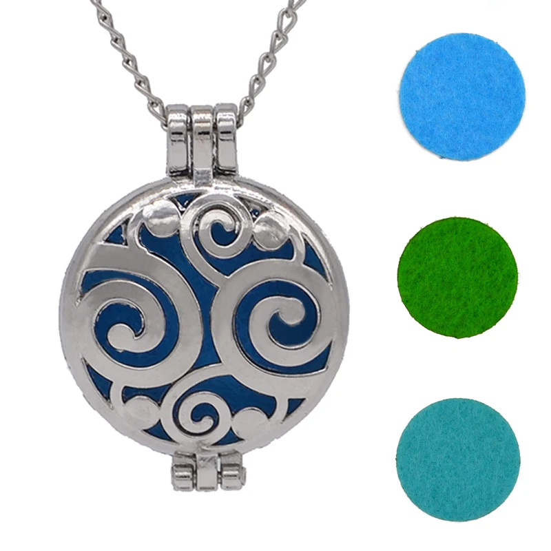 1pcs Aroma Diffuser Necklace Open Vintage Silver Lockets Pendant Perfume Essential Oil Aromatherapy Locket Necklace With Pads