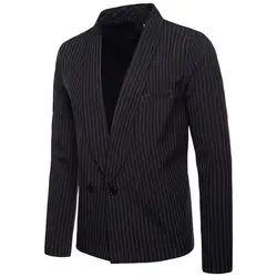 Мужская Мода One Button Slim Fit Повседневное Бизнес костюм платье в полоску с длинным рукавом Блейзер Пальто Куртка