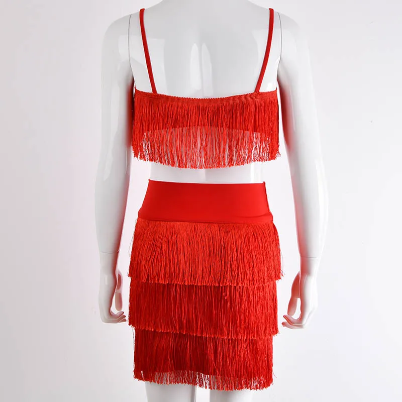 Сексуальное Бандажное платье с кисточками без бретелек, комплект из двух предметов,, красное, белое летнее женское платье, элегантное мини Клубное платье для вечеринок