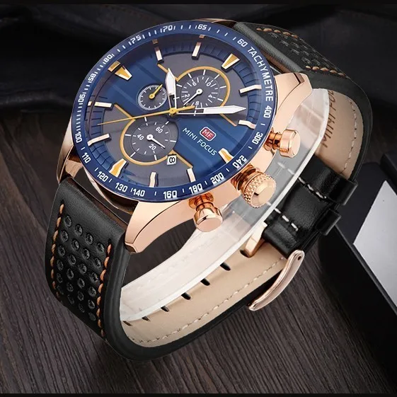 MINIFOCUS Men's Watches Quartz Watches Men Luxury Brand Waterproof Sport Wristwatch Mens Leather Strap Military Watch Male Clock
