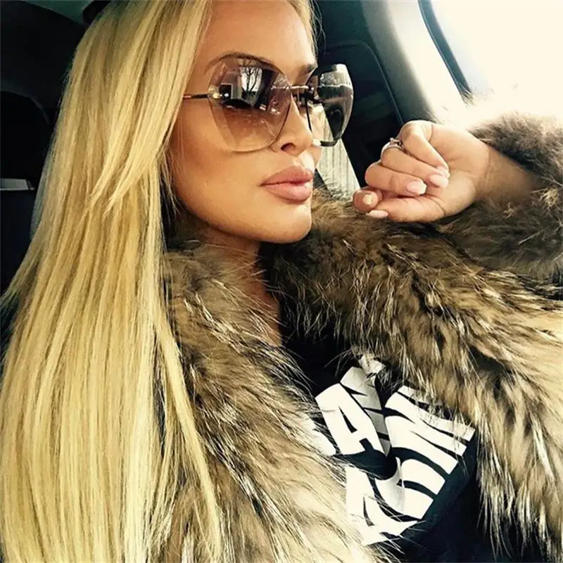 

2019 Transparent gradient sunglasses women oversized clear lens sun glasses rimless female shades sunglass oculos de sol