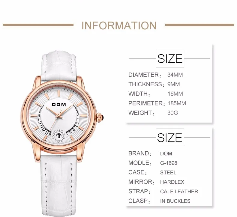 DOM Модные женские повседневные часы, роскошные брендовые часы с кожаным ремешком, женские кварцевые часы с цветами, женские наручные часы, G-1698