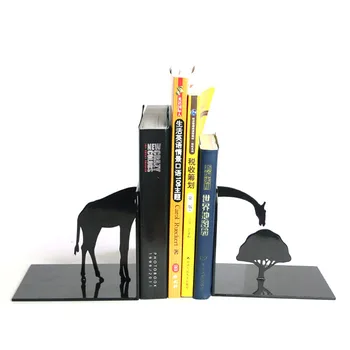 

Cute Iron Giraffe Grazing Book Stand Iron Office Black Cartoon Animal Books End Creative Desktop Furnishings