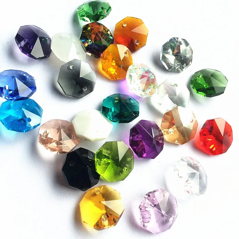 2000pcs Mixed colors 14mm Crystal Chandelier Octagon Beads in 2 holes For Sparkle Diy Crystal Lamp Accessories Home Decoration