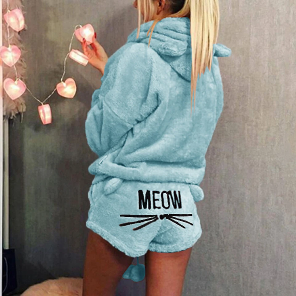 Плюшевые шорты Meow пижамный комплект из двух предметов Ensemble Femme теплой одежды для