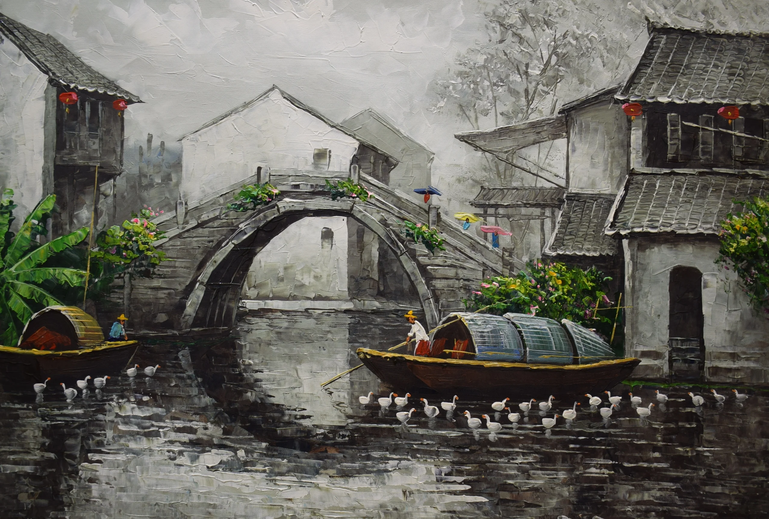 

HandPainted Landscape Thick Oil Painting on Canvas Chinese Region of River and Lake Abstract Wall art Picture for Home Decor