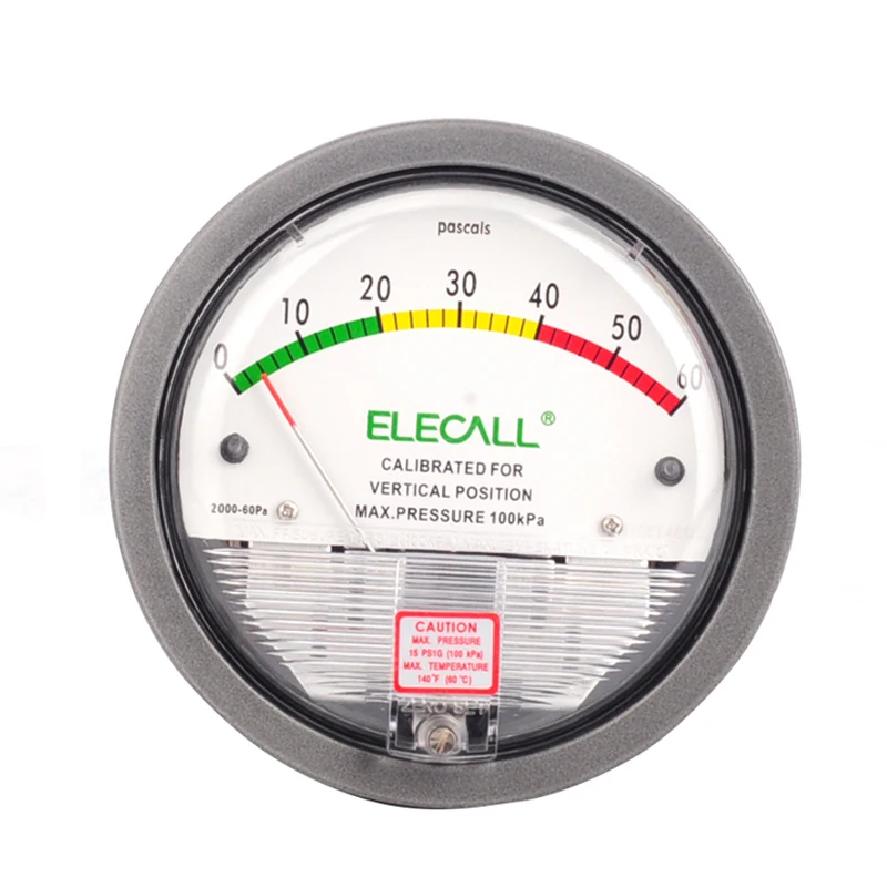 New 0 60PA Micro Differential Pressure Gauge High Color Panel Round