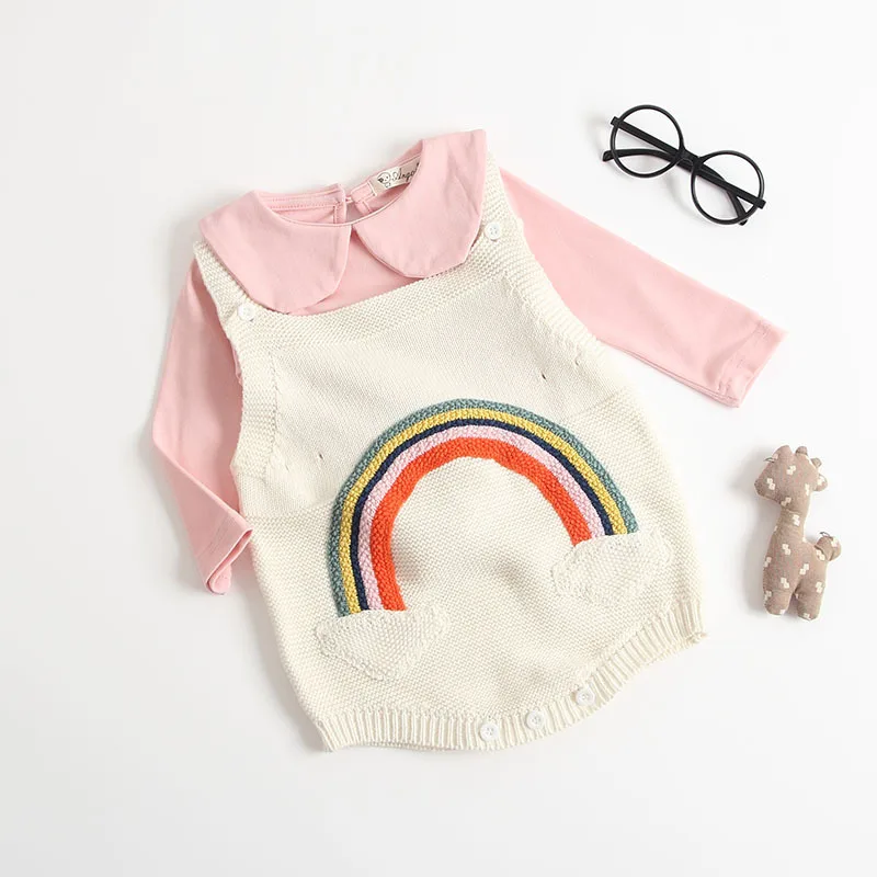 

Baby Girl's Strapless Colorful Rainbow Design Casual Fashion 100% Cotton Knitted Rompers Triangle Design Spring Summer Rompers