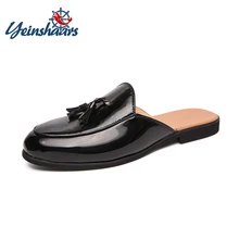 YEINSHAARS/; Роскошные брендовые тапочки из лакированной кожи; размеры 38-46; мужские Вьетнамки; сандалии; классические тапочки шлепанцы; мужская обувь с кисточками для улицы
