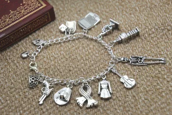 

12pcs Sherlock Holmes Inspired Charm Bracelet silver tone