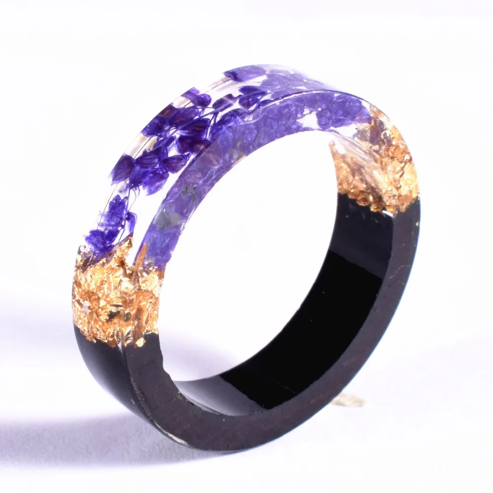 

2019 New Design Rings For Women Men Clear Wood Resin Ring Vintage Party Club Ethnic DIY Handmade Dried Flower Epoxy Rings Design
