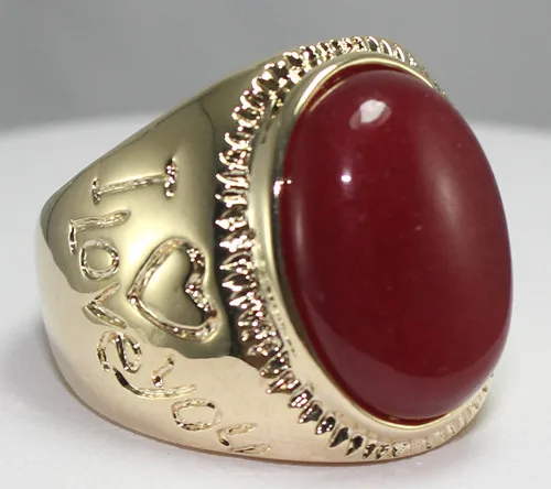 R00018 New Fashion 18K Gold Plated red Jade Ring-in Rings from Jewelry