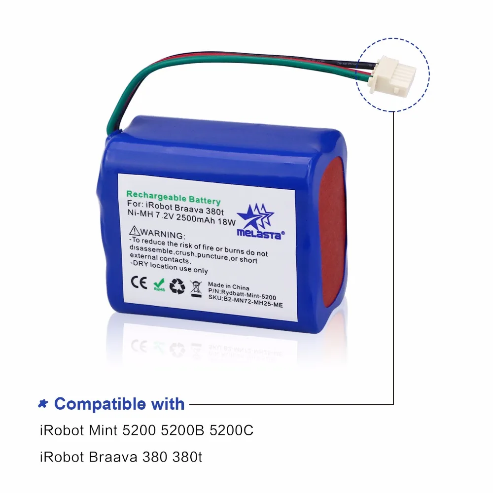 Günstige MELASTA 7,2 V 2500mAh NiMH Ersatz Batterie für iRobot Roomba Mint 5200 5200C Braava 380 380t 380j Boden reiniger Wischen Roboter