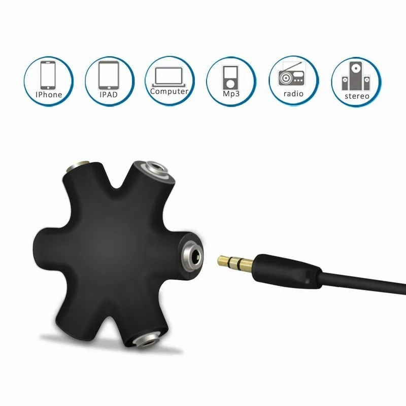 Portefeuille 1 to 5 Headphone Splitter 3.5mm Stereo Music Extension Adapter Converter For iPhone 6 6S Plus 5C 5S SE Earphone AUX (2)