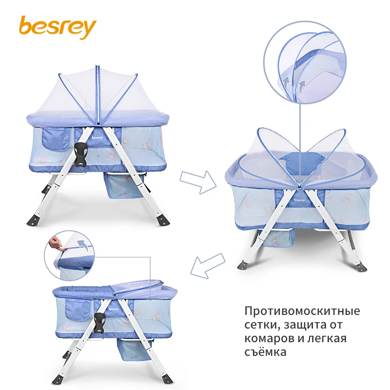 Besrey детская дорожная кровать переносная детская кроватка дышащая 0-3 года гнездо для новорожденных с тележкой