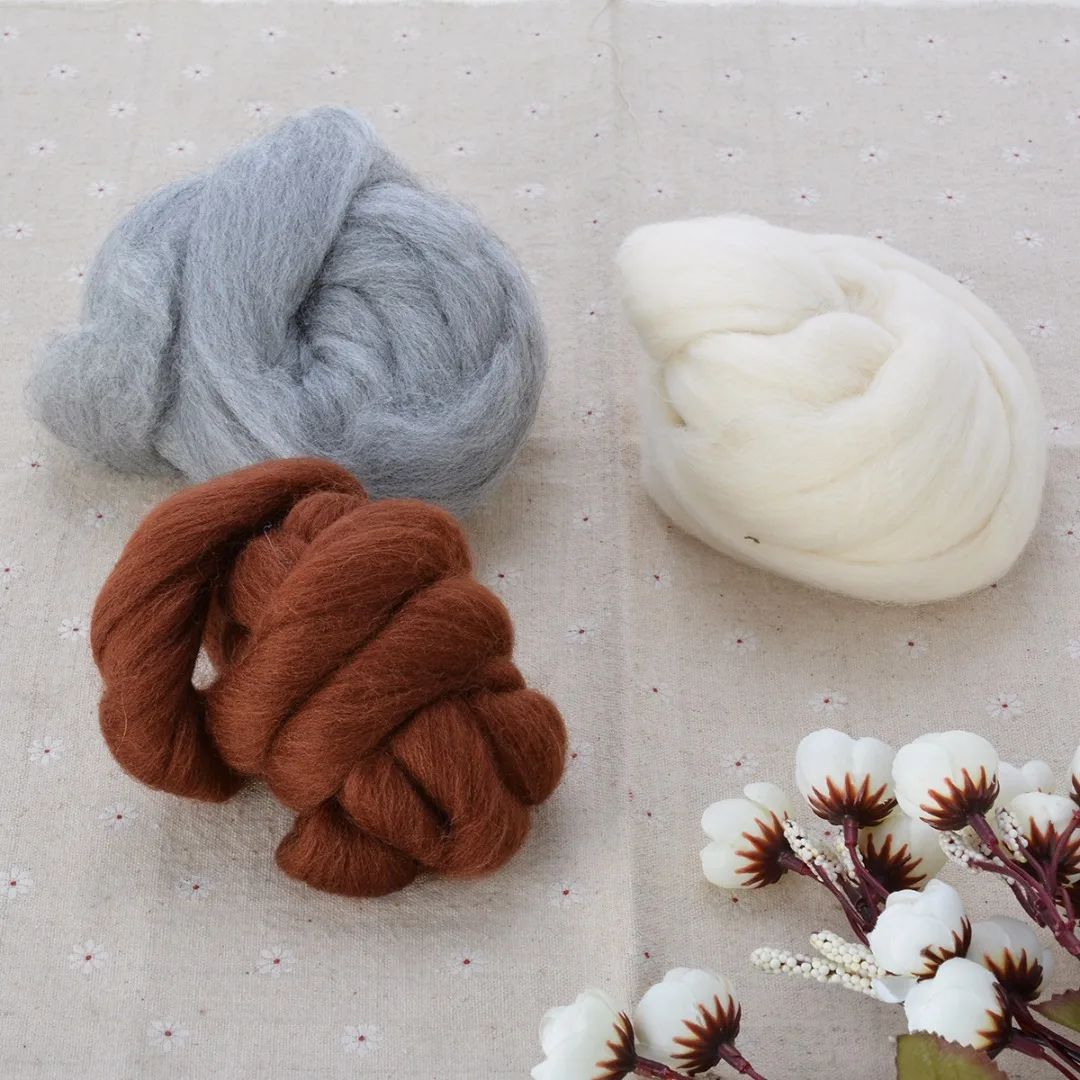 

Soft Shetland Natural Felting Wool Fiber Roving Felting Needle Felting Animal Colours 120g For DIY Crafts Doll Needlework