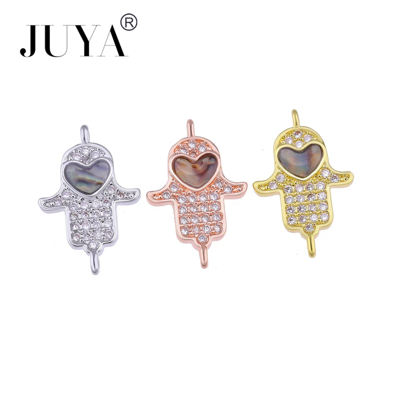 

18mm*12mm Heart Small Fatima hand charms copper zircon rhinestone hamsa hand connectors for jewelry making supplies diy findings
