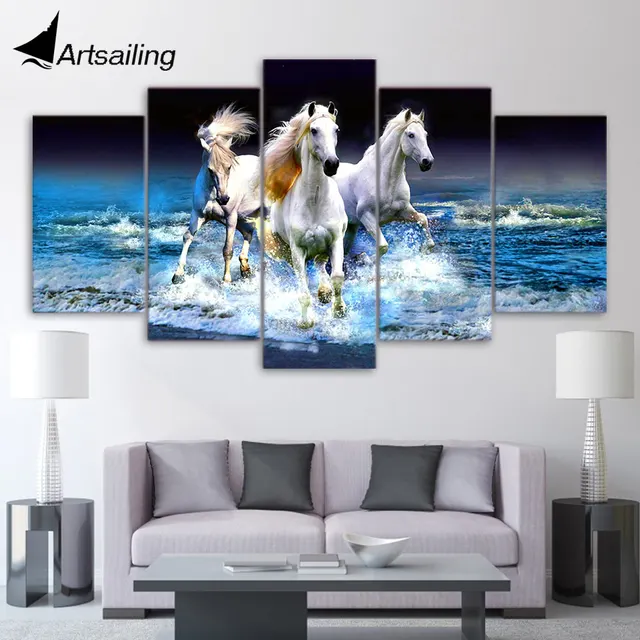 5 Piece Canvas Art Hd Print Beach Waves White Horses Racing Home 5 Piece Canvas Art Hd Print Beach Waves White Horses Racing Home Decor Paintings For Living Room Wall Free Shipping Up 1913b