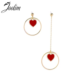 

Joolim Jewelry Wholesale/Red Heart Enaml Drop Earring Mismatching Earring