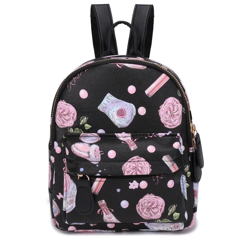 Женский рюкзак, маленький размер, ПУ кожа с принтом, школьный рюкзак для девочек, повседневный женский рюкзак, черный рюкзак для отдыха