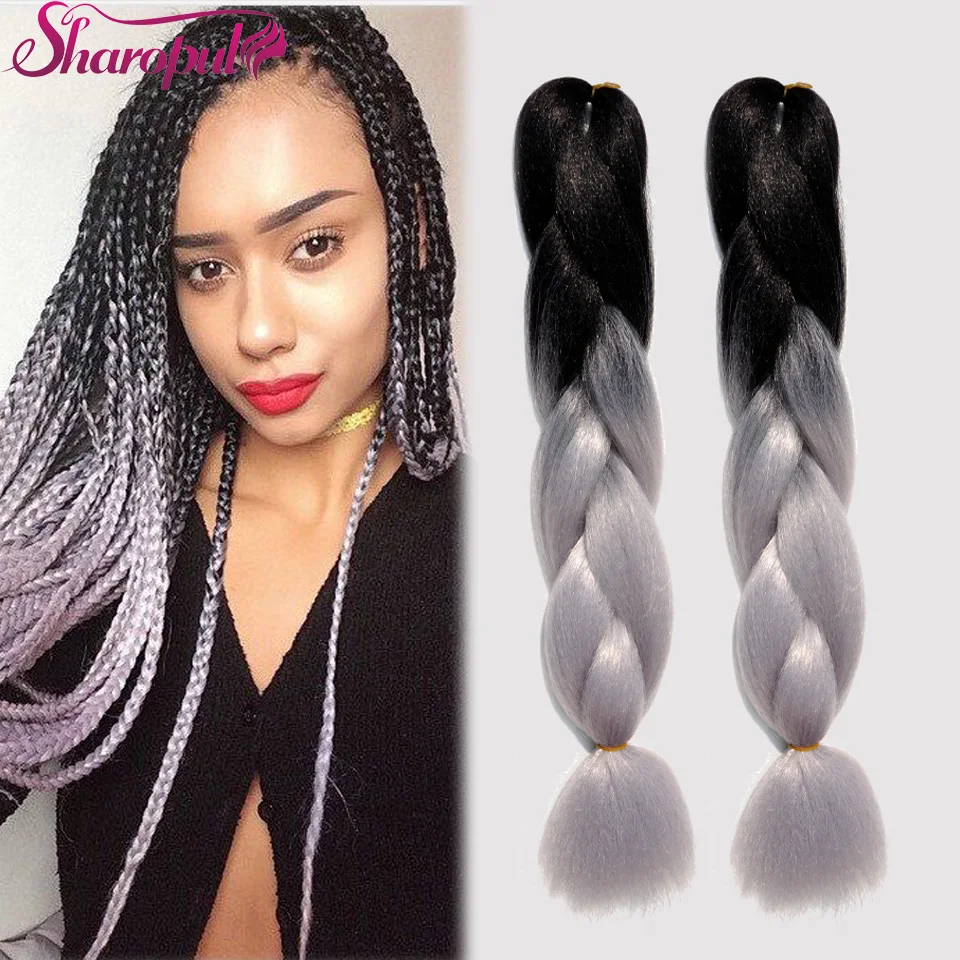 Ombre Gray Braiding Hair box Braid Hair Kanekelon Jumbo crotchet twist