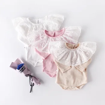 

Spring Autumn Newborn Baby Long Sleeve Lace Collar Princess Bodysuits Kids Infant Girls Cotton Jumpsuits Toddler Outfits