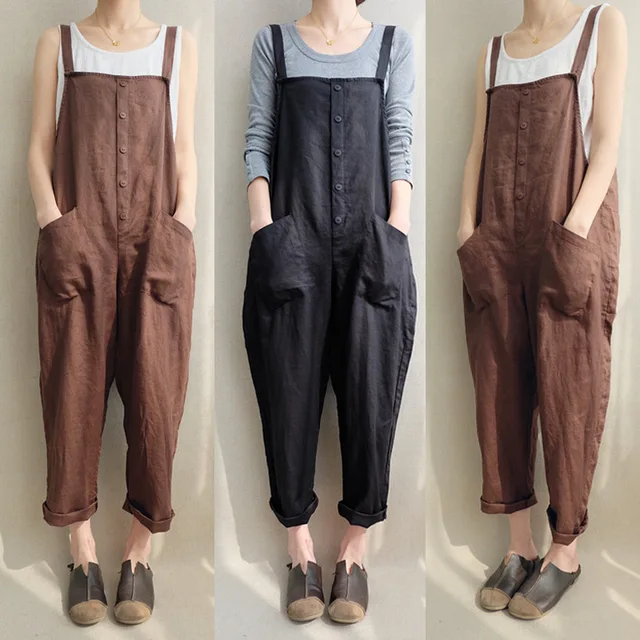 Plus size 5xl women sleeveless pocket strappy jumpsuits Overalls Salopette femme Fashion trousers women Casual loose dungaree