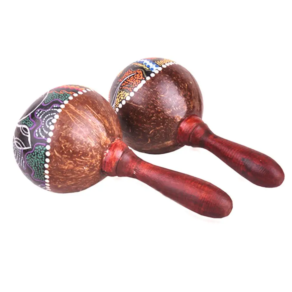 1PC/Pack Wood Color Coconut Shell Sand Hammer Maraca With Random