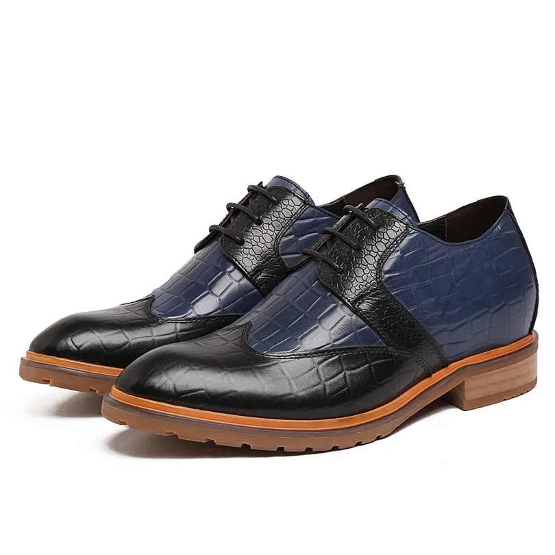 

2016 New Fashion Genuine Leather Formal Brand Man Flats Round Toe Lace up Height Increasing Men's Casual Brogues Shoes GLM1163