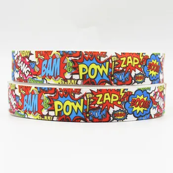 

Q&N ribbon 16mm 22mm 25mm 38mm 50mm 75mm 160801029 Boom Bam Printed Grosgrain Ribbon Webbing 50yards/roll For Hair Tie