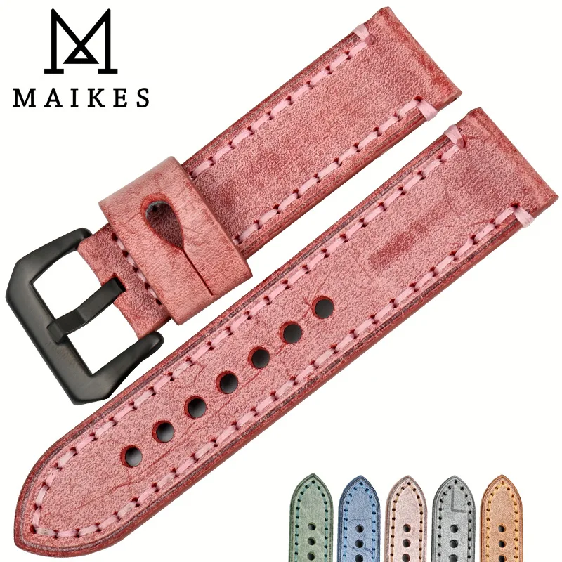 Винтажные ремешки для часов MAIKES 22 мм 24 красные кожаные с английским узлом модные аксессуары наручных Panerai| |
