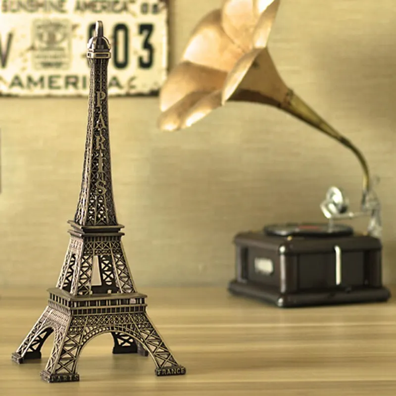 

Hot Sale! 1pc 15cm Bronze Tone Paris Eiffel Tower Figurine Statue Antique Home Decoration Vintage Metal Crafts Model 011030015