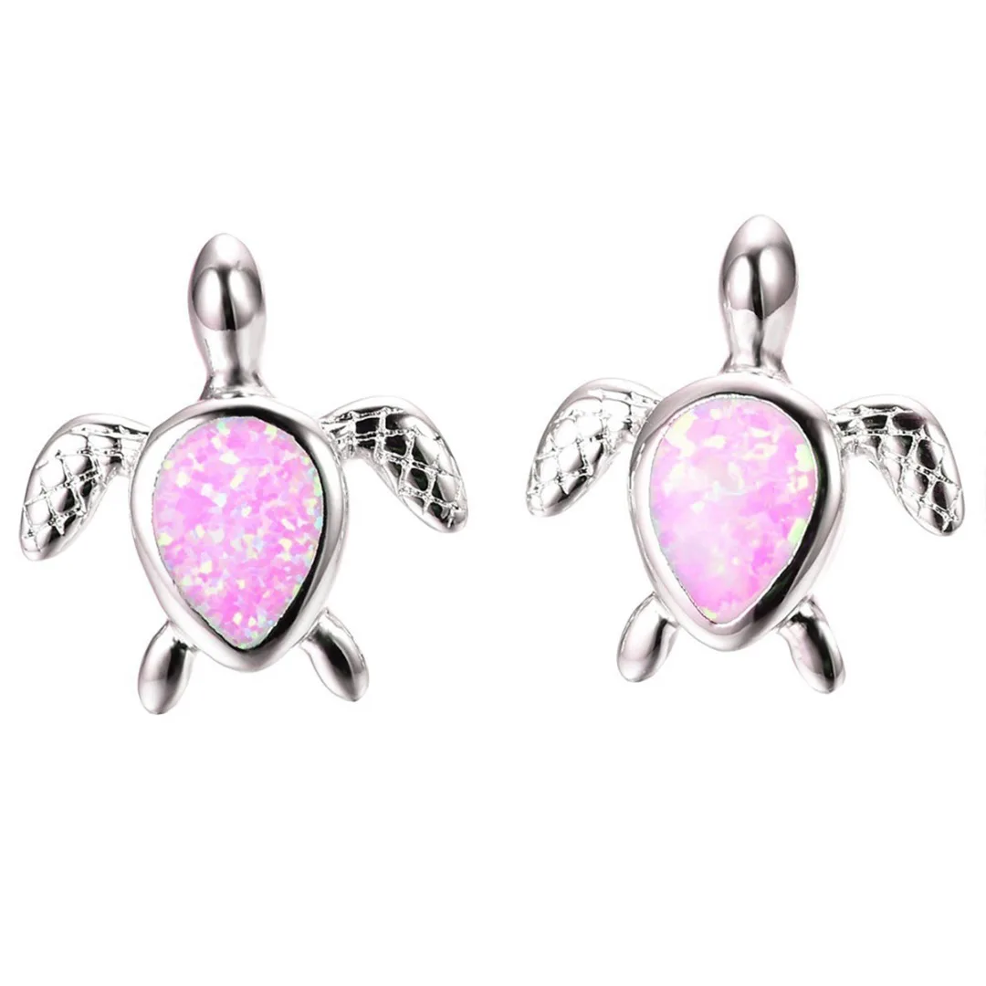 Fashion Creative Cute Ocean Sea Turtle Austrian Crystal Opal Ear Stud Earring For Women Charm Silver Jewelry brincos Shellhard