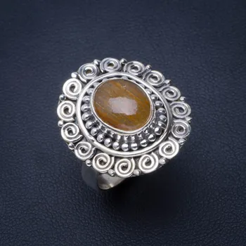 

Natural Golden Rutile Handmade Unique 925 Sterling Silver Ring 7.75 B1308