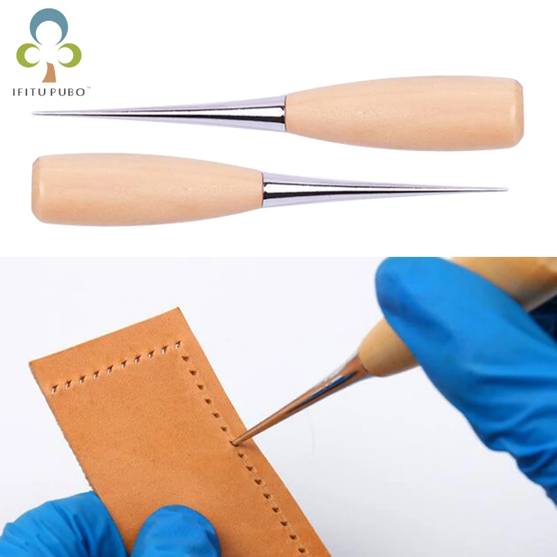 

1Pc Professional Leather Awl Wood Handle Awl Tools For Leathercraft Stitching Sewing Accessories GYH