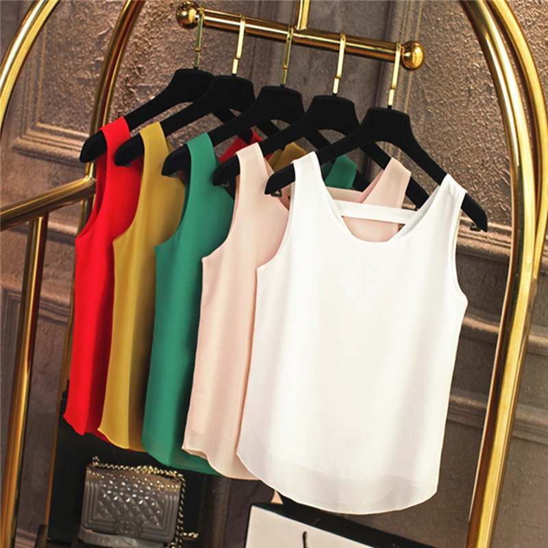 YUANYU Women Chiffon Blouse 2020 New arrival Summer sleeveless V-Neck Sexy Female Blouses Plus Size 4XL Solid color Shirts - 33015832715