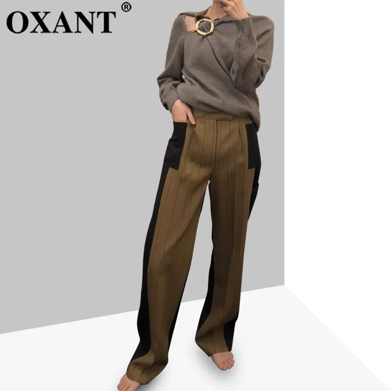 Повседневные брюки OXANT для женщин с высокой талией и широкими штанинами