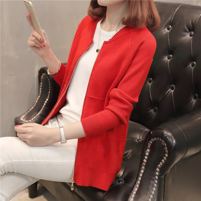 Knitted cardigan new autumn winter women's Plus size Sweater Solid color Korean casual Slim Long sleeve sweater jacket