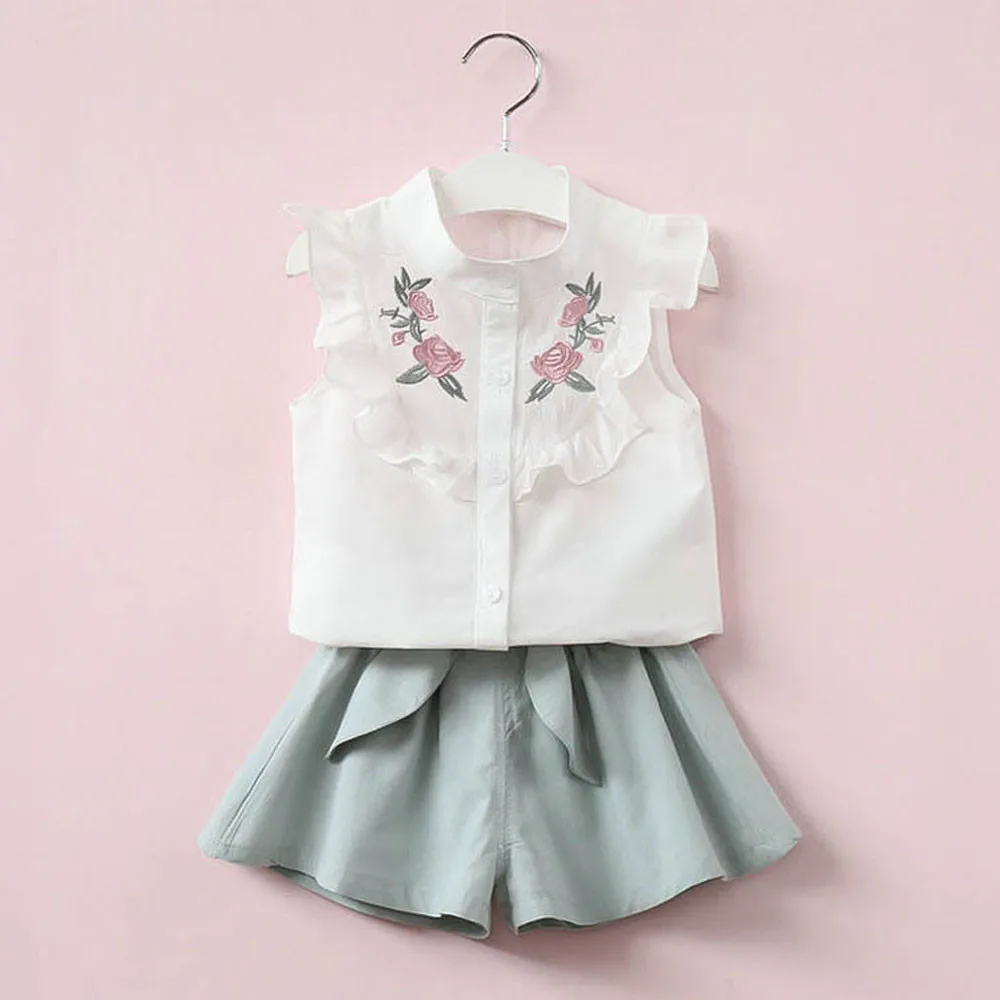 

Toddler Kid Baby Girl Clothes Floral Embroidery Shirt Tops+Belt Pants Outfit Set baby girl clothes brand toddler girl clothes