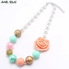 MHS. Подвеска в виде солнца детское ожерелье с бусинами в форме цветов Мода для девочек Детская массивная жевательная резинка ручной работы ожерелье ювелирное изделие для малышей подарок 1 шт