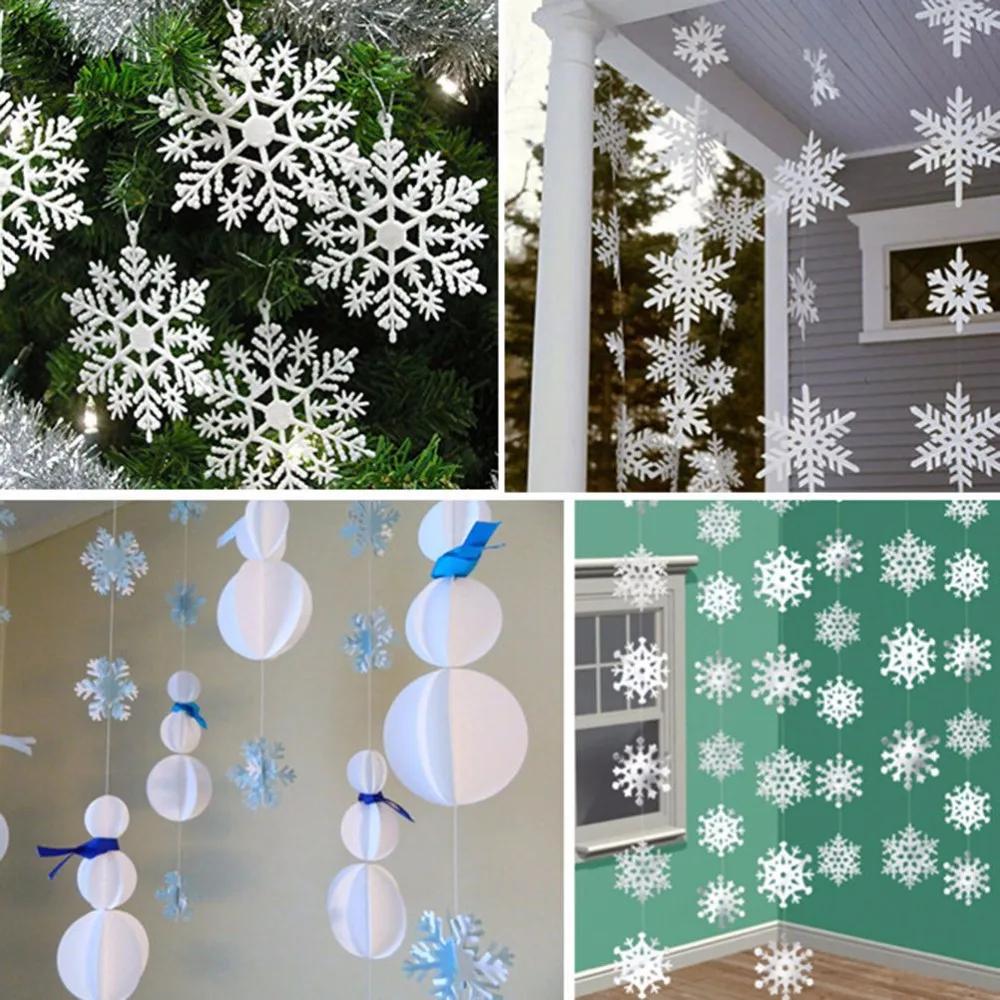 Frozen Party Supplies 3M Silver Snowflake Shape Paper Garland Christmas Wedding Decoration Scene New Year Decor