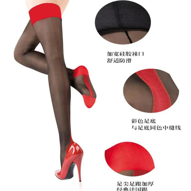 Back Seam Vertical Line Stockings Wide Side Thin Nylon Stockings Lace Stocking Sexy Thigh High Socks Over the Knee Sock Elegant