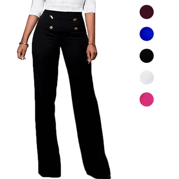 

Droppshiping Summer Women Pants High Waist Straight Wide Leg Solid Color Lady Trousers BFJ55