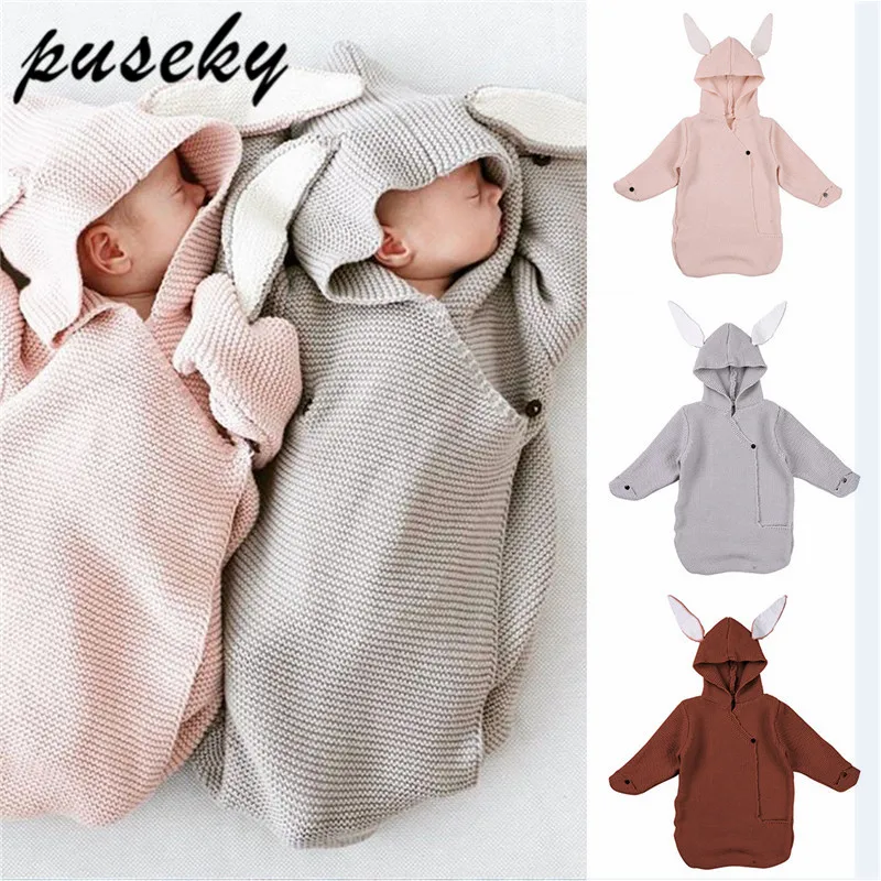 

Adorable Rabbit Baby Stroller Sleeping Bag Spring Autumn Newborn Infant Knitted Swaddle Wrap Nest Envelopes For Toddler Kid 0-1Y