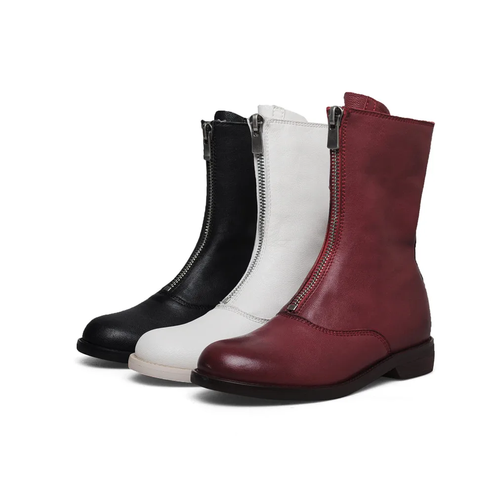 Ботинки из натуральной кожи; женские ботинки на молнии спереди; сезон осень-зима; женские Ботинки martin; цвет красный, черный, белый; XL04 muyisex