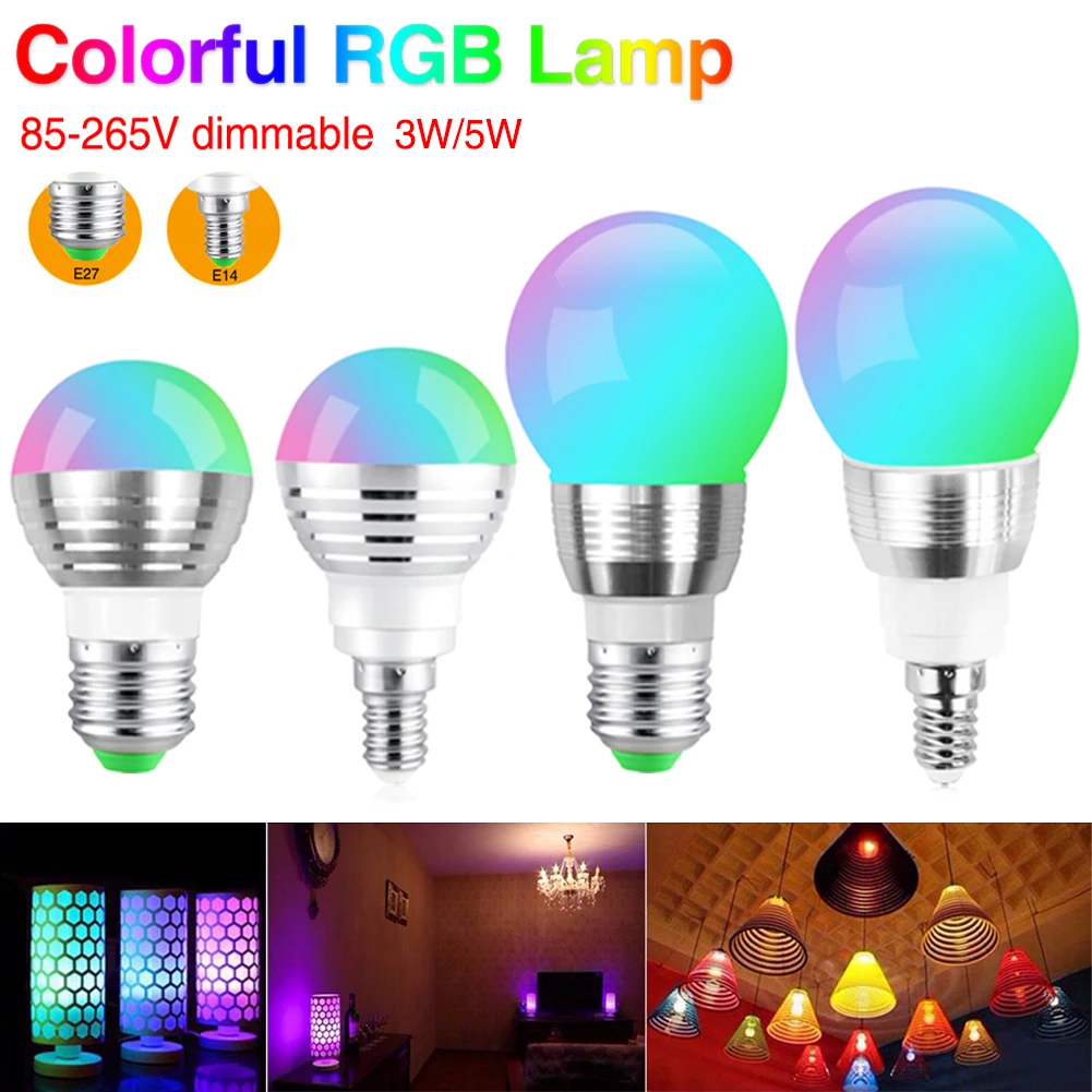 

Cheap E27 E14 Color Changing RGB LED Lamp Mood Lights+IR Remote Controller 3W/5W Dimmable Colorful Bulbs Disco Party Light