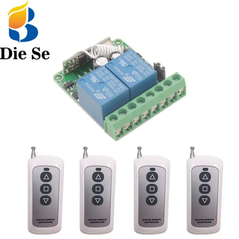 

433MHz Universal Remote Control rf Relay 12V 10A 2CH Receiver and transmitters for Garage Door Light Motor DIY Wireless Switch