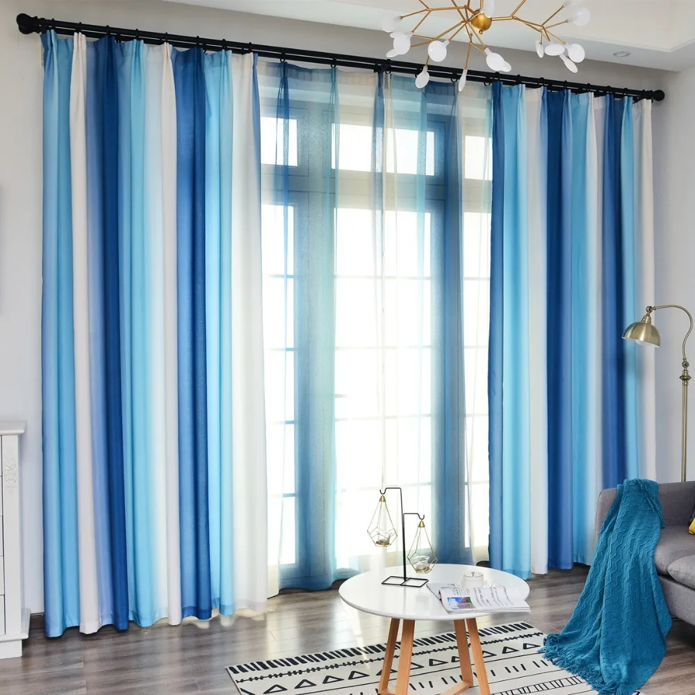 Colorido Arco Iris hermosa cortina de ventana para sala de estar 3D verde azul tul ventana tratamientos elegantes Cortinas de dormitorio