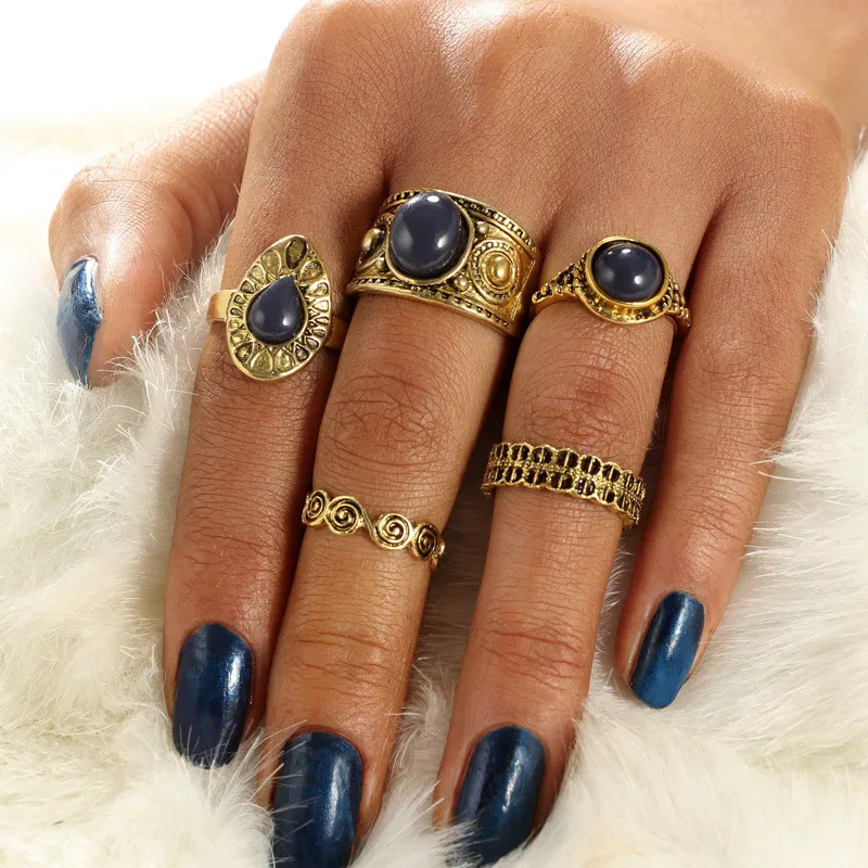 IFFURMON Vintage Turkish Wedding Ring Set Antique Stone Midi Finger