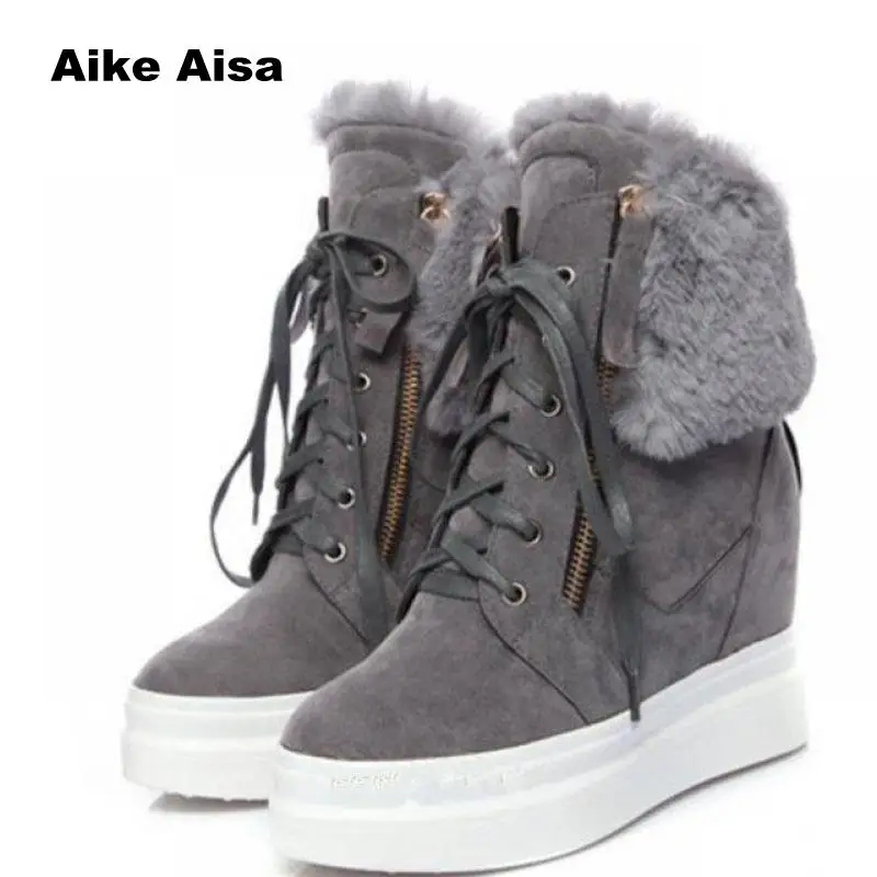 

Genuine Leather Women Snow Boots Shearling Keep Warm Ankle For Woman Winter Platform Flat Boot Shoes Girl Rabbit hair Cow